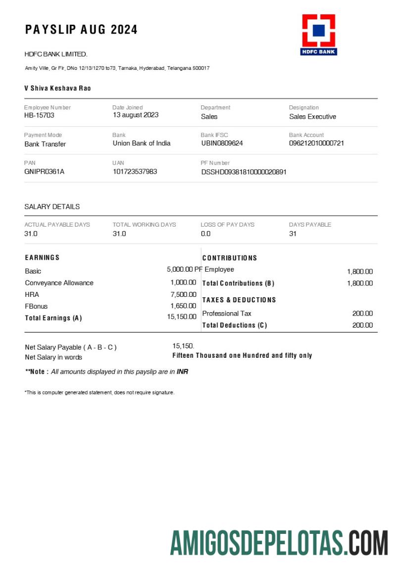 Em branco Modelo de recibo de pagamento do banco HDFC em formatos Word e PDF.pdf, 1